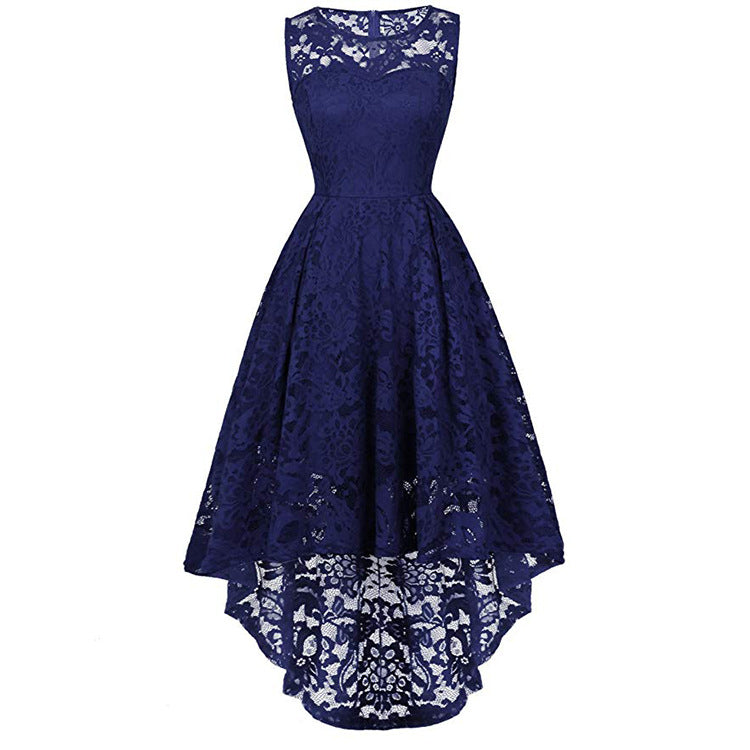 Womens Vintage Floral Lace Sleeveless Hi-Lo Cocktail Formal Swing Dress Image 8