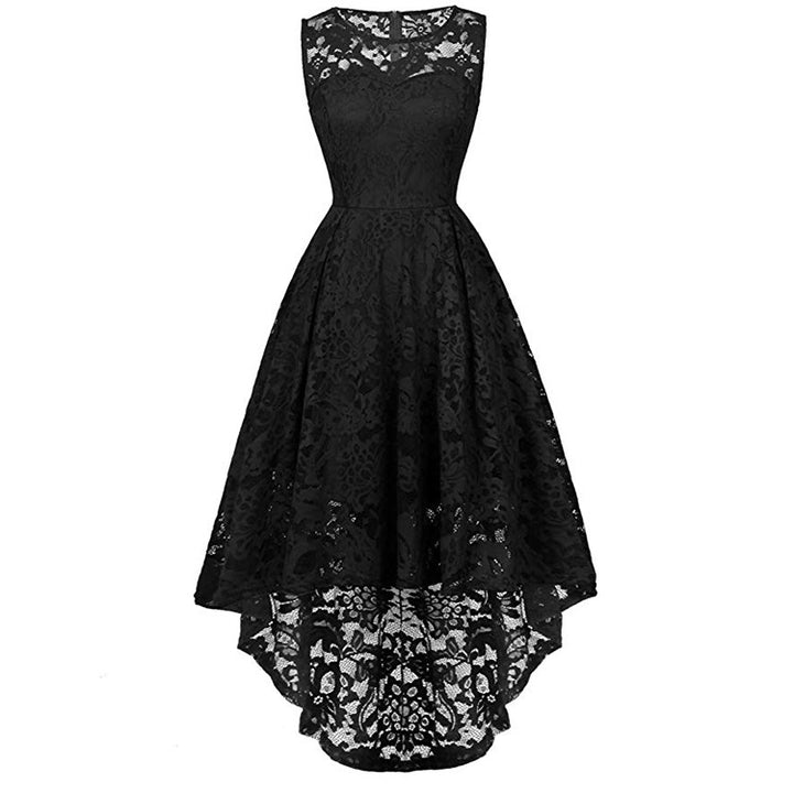 Womens Vintage Floral Lace Sleeveless Hi-Lo Cocktail Formal Swing Dress Image 9