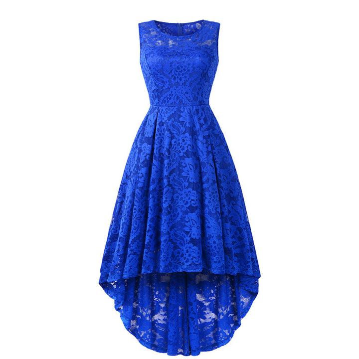 Womens Vintage Floral Lace Sleeveless Hi-Lo Cocktail Formal Swing Dress Image 11