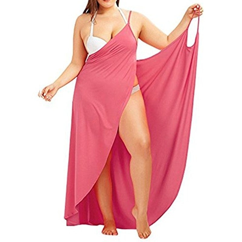 Plus Size Cover Up Beach Backless Wrap Long Dress Image 2