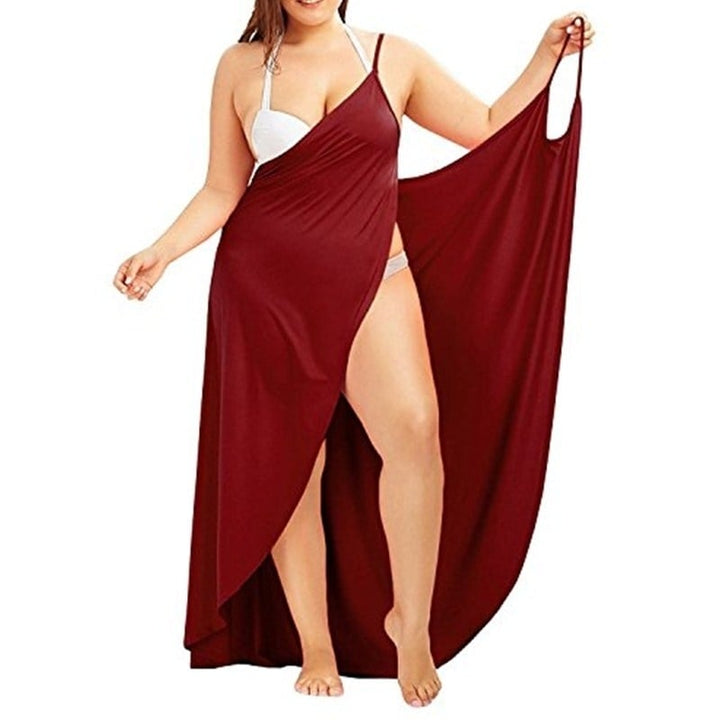 Plus Size Cover Up Beach Backless Wrap Long Dress Image 1