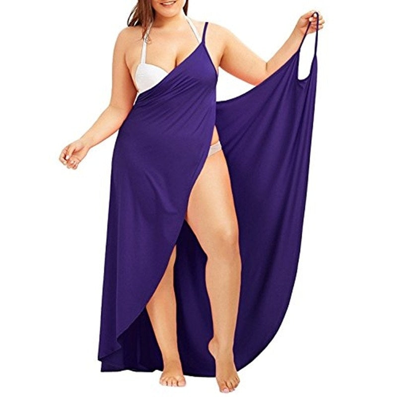Plus Size Cover Up Beach Backless Wrap Long Dress Image 4