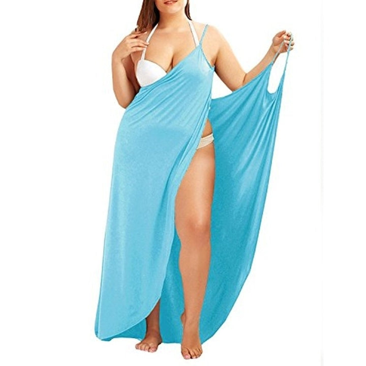 Plus Size Cover Up Beach Backless Wrap Long Dress Image 4