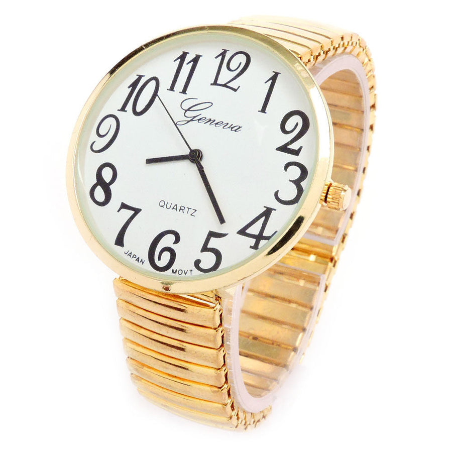 Gold Super Large Face Easy to Read Stretch Band Watch Image 1