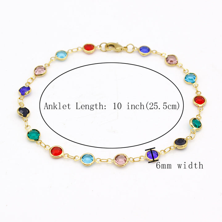 18K Gold Filled High Polish Finsh  Gold and Multi Color Crystal Round Ankle Bracelet 10 JJA01 Image 4