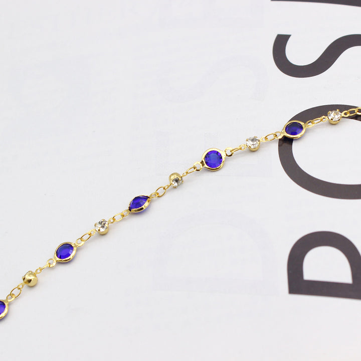 18K Gold Filled High Polish Finsh Blue Crystal Ankle Bracelet JJA02 Image 3