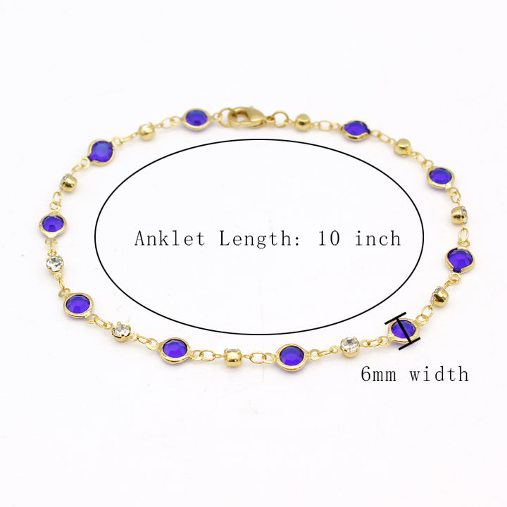 18K Gold Filled High Polish Finsh Blue Crystal Ankle Bracelet JJA02 Image 4