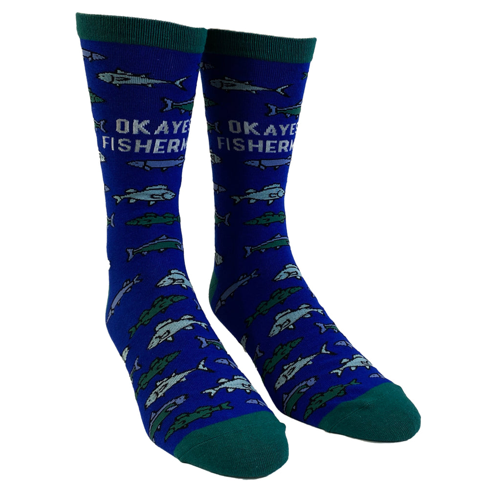 Mens Worlds Okayest Fisherman Socks Funny Fathers Day Angler Graphic Novelty Footwear Image 2