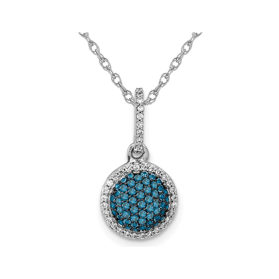 1/3 Carat (ctw) Blue and White Diamond Cluster Pendant Necklace in14K White Gold with Chain Image 1