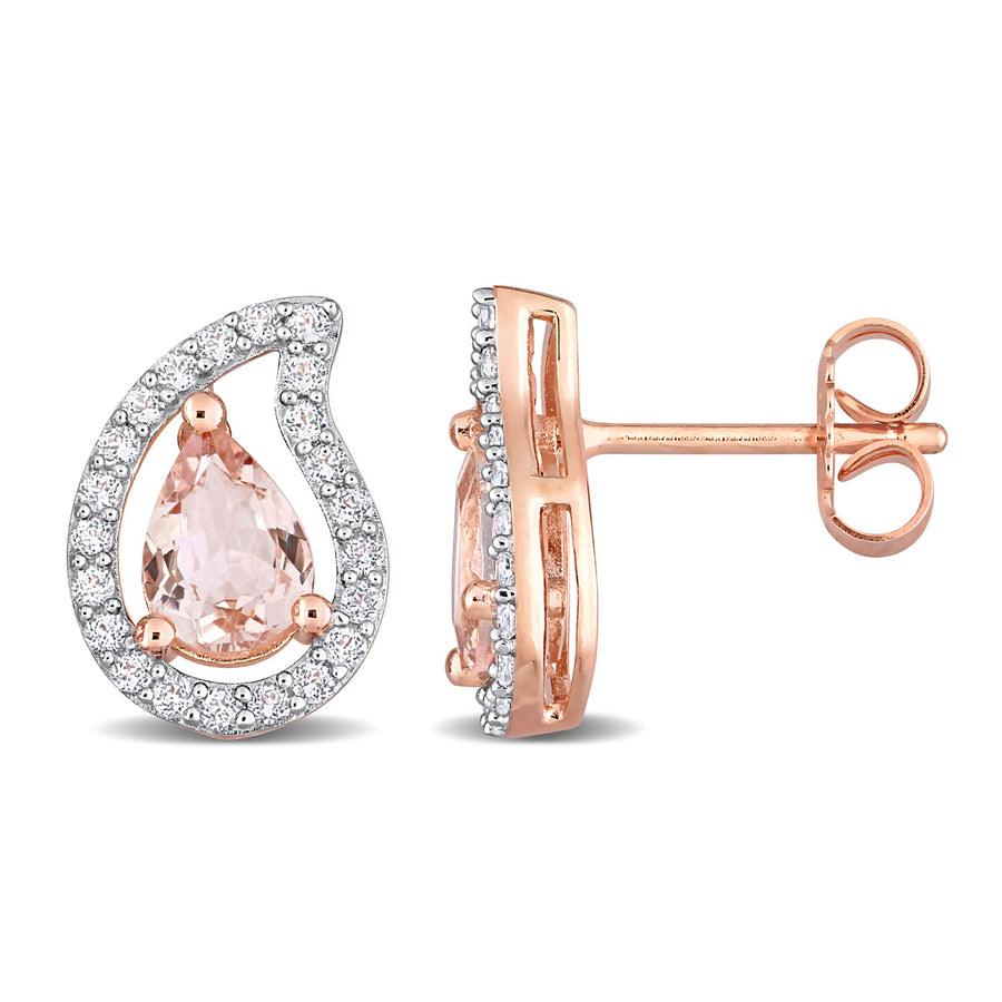 1.50 Carat (ctw) Morganite Pear Earrings with White Topaz in Rose Plated Sterling Silver Image 1