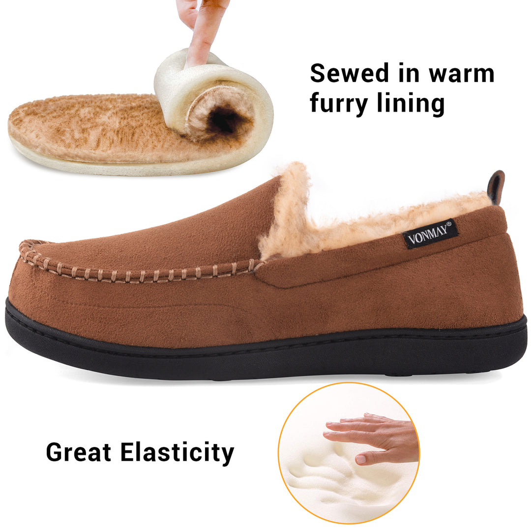 VONMAY Mens Moccasin Slippers Fluffy faux House Shoes Home Warm Memory Foam Indoor Outdoor Non-slip Image 6