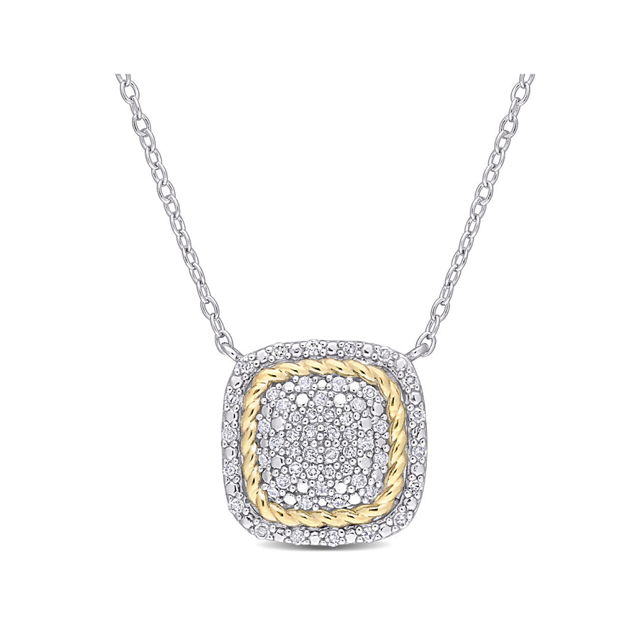 1/4 Carat (ctw) Diamond Square Pendant Necklace in Plated Sterling Silver with Chain Image 1