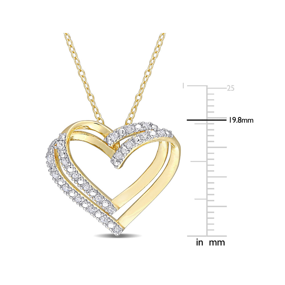 1/5 Carat (ctw) Diamond Heart Pendant Necklace in Yellow Plated Sterling Silver with Chain Image 2