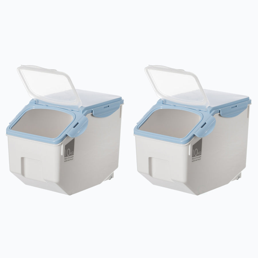 Set of 2 White Plastic Storage Food Holder Containerswith a Measuring Cup and Wheels Image 1