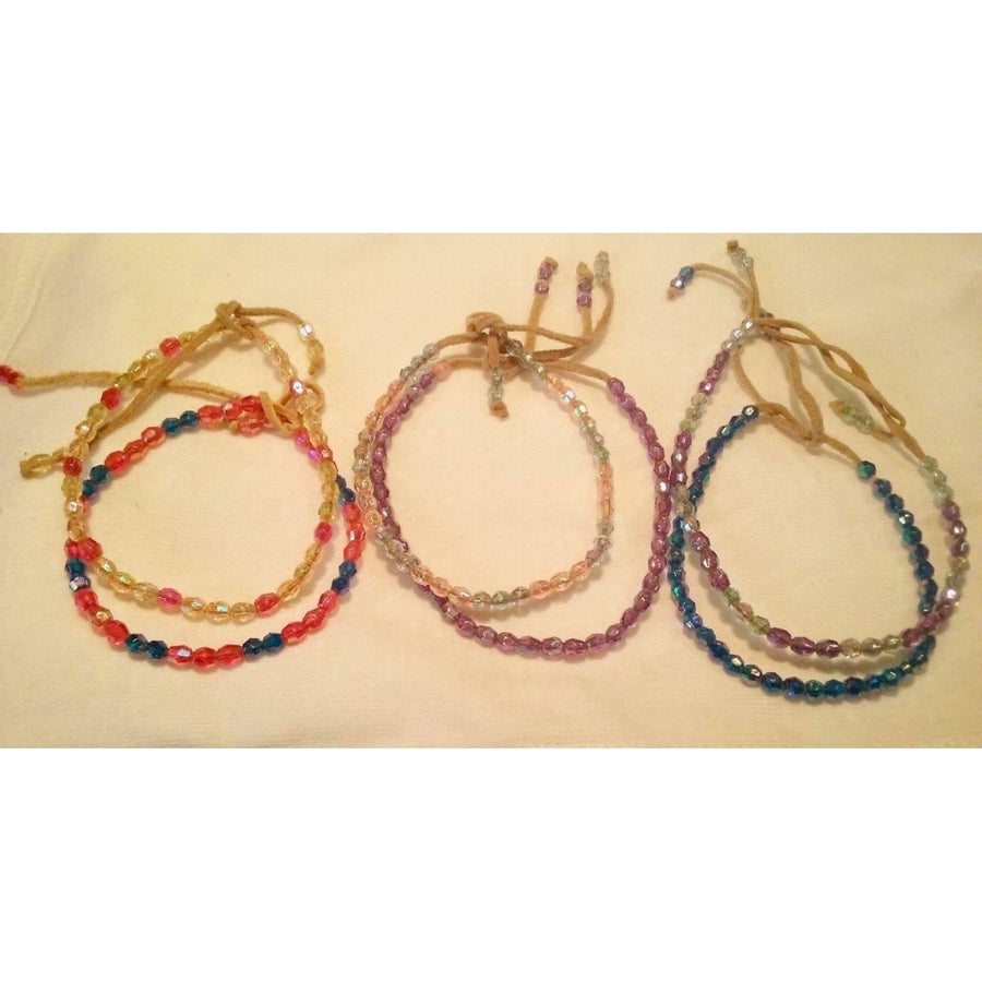 2 LEATHER ANKLETS WITH MIXED COLORED BEADS 382 ankle bracelets beaded anklet Image 1