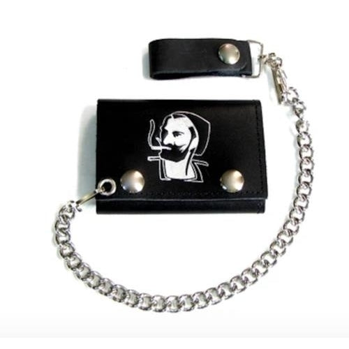 MAN WITH CIG IN MOUTH TRIFOLD WALLET W CHAIN mens LEATHER 695 hat pocket chain Image 1