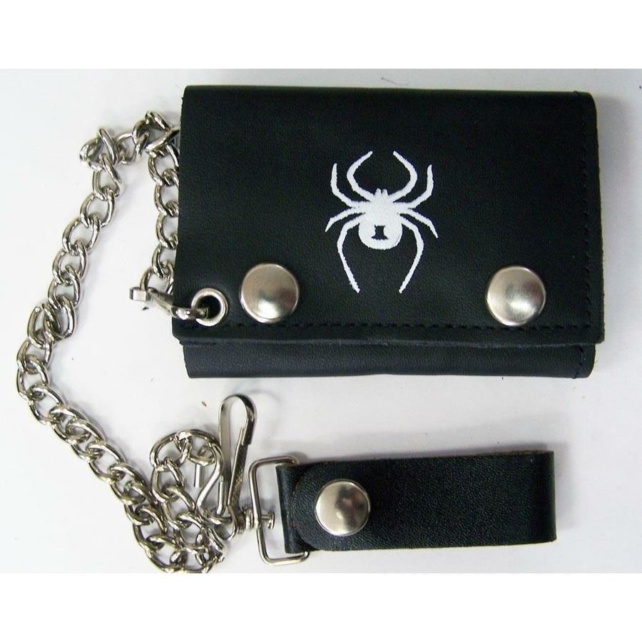WHITE WIDOW SPIDER TRIFOLD BIKER WALLET W CHAIN mens LEATHER spiders 604 Image 1
