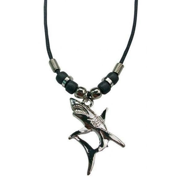 1 SILVER GREAT WHITE SHARK  PENDANT ROPE NECKLACE 18 IN mens womens  570 Image 1