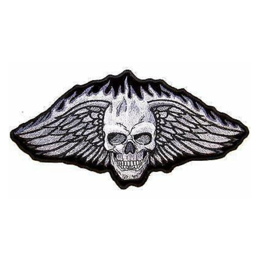 1   JUMBO FLAMING SKULL WITH WINGS JACKET BACK PATCH JBP50  flame skull Image 1