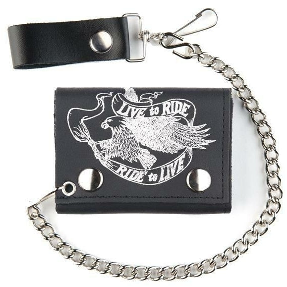 FLYING EAGLE WITH RIBBON TRIFOLD BIKER WALLET W CHAIN mens LEATHER 576 Image 1