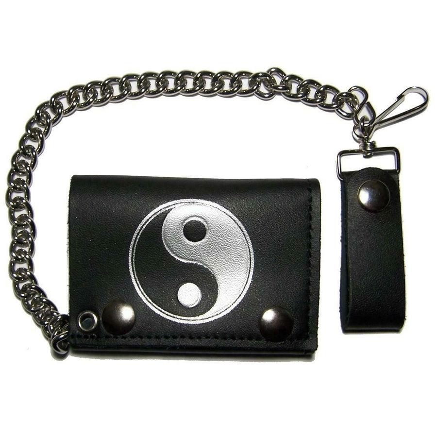 CHINESE SYMBOL YIN YANG TRIFOLD WALLET W CHAIN mens LEATHER 670 BIKER UNITY Image 1