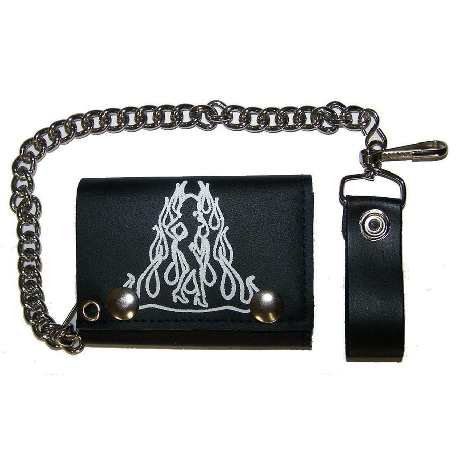 FLAMING SEXY CHICK TRIFOLD BIKER WALLET W CHAIN mens LEATHER 662 trucker Image 1