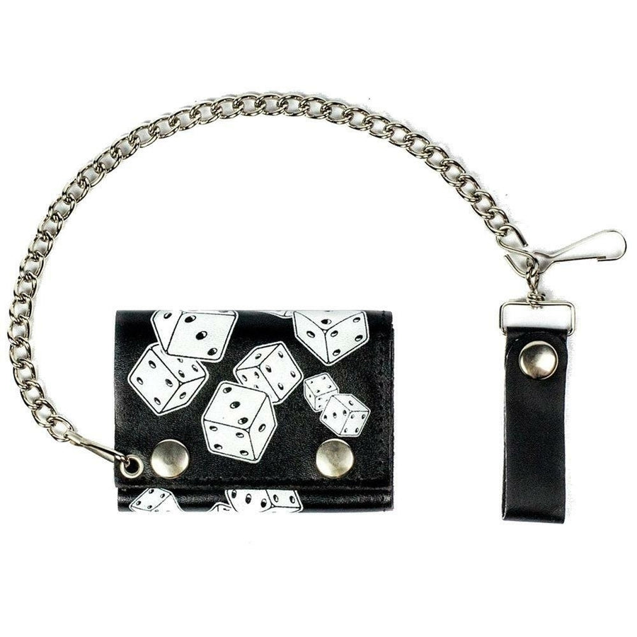 GAMBLING PLAYING DICE TRI FOLD BIKER WALLET With CHAIN mens LEATHER 585 Image 1