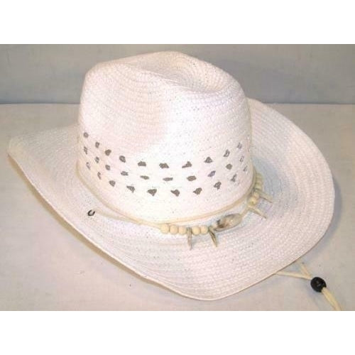 1   WHITE WOVEN WESTERN COWBOY HAT WITH BEAR CLAW HEAD BAND western wear 128 Image 1