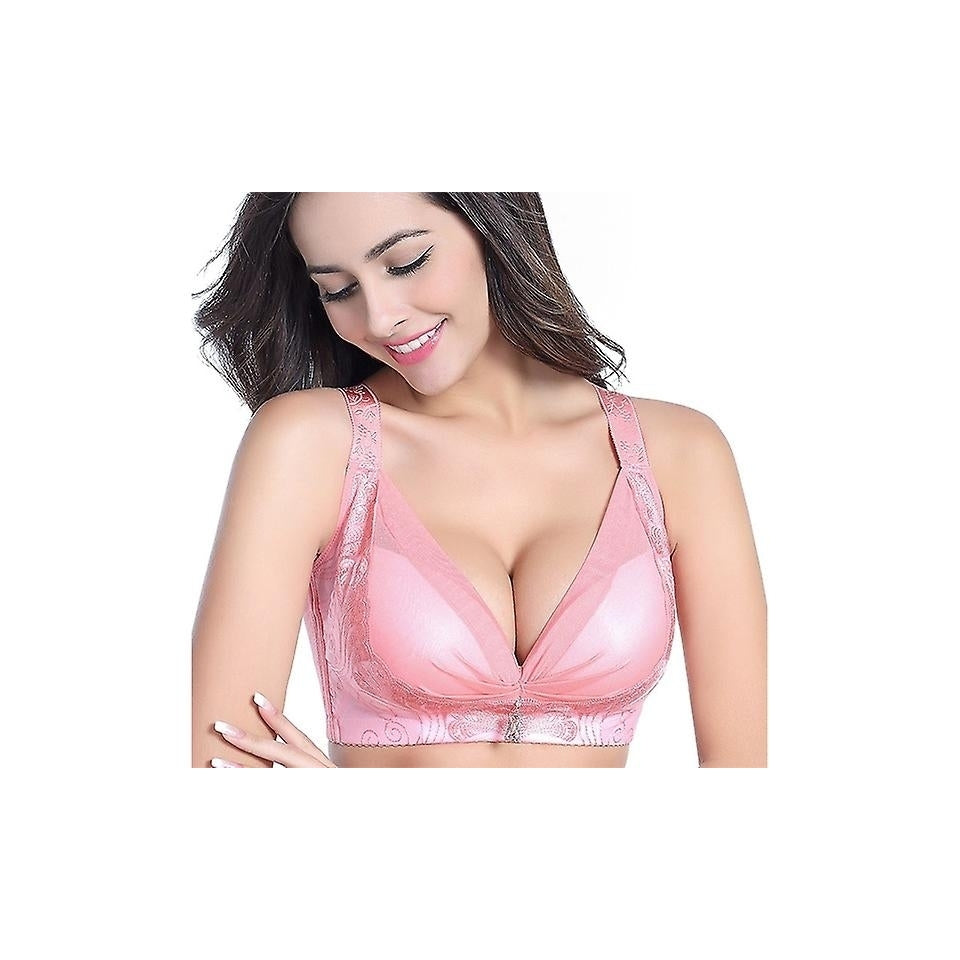 Lady Solid Bras Darcy Plus Size Push Up Bra Deep V Brassiere Seamless Underwear Pink Image 3