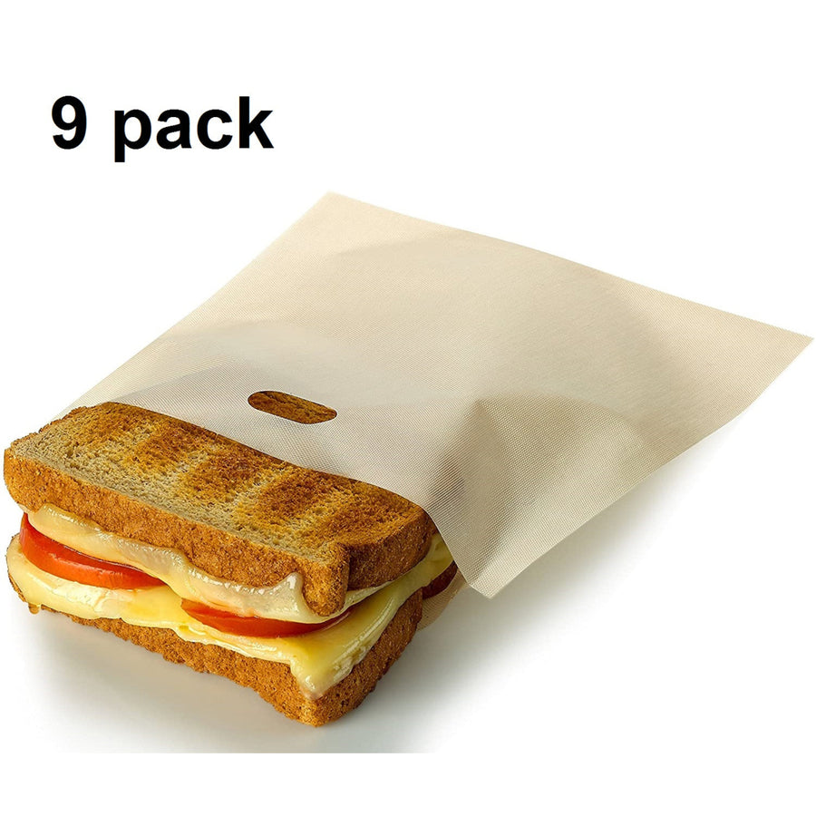 (9 pack) RL Treats Non Stick Reusable Toaster Bags Toaster Sleeves for Sandwich and Grilling Image 1