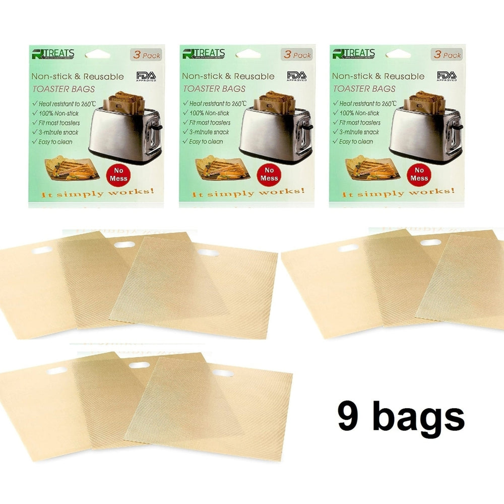 (9 pack) RL Treats Non Stick Reusable Toaster Bags Toaster Sleeves for Sandwich and Grilling Image 2