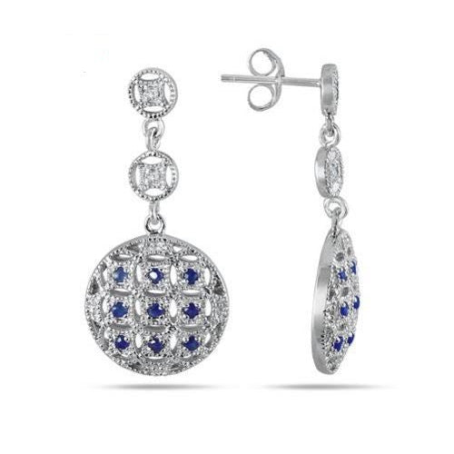 1 CARAT SAPPHIRE AND DIAMOND CIRCLE PUFF EARRINGS IN .925 STERLING SILVER Image 1