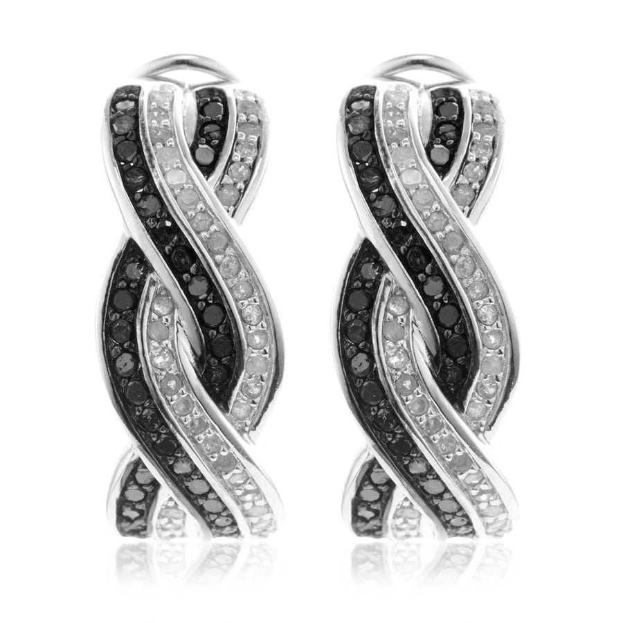 1.00 CTW BLACK and WHITE DIAMOND EARRINGS IN STERLING SILVER Image 1