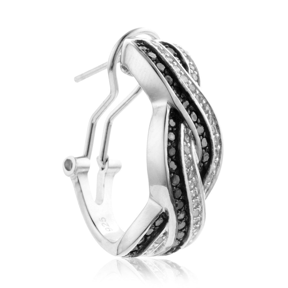 1.00 CTW BLACK and WHITE DIAMOND EARRINGS IN STERLING SILVER Image 2