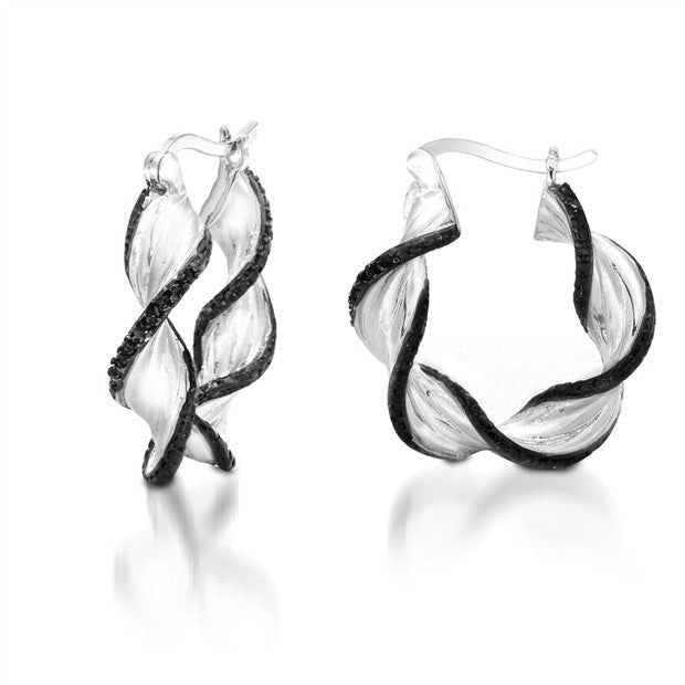 1/10CTW Black Diamond Twisted Hoop Earrings Image 1
