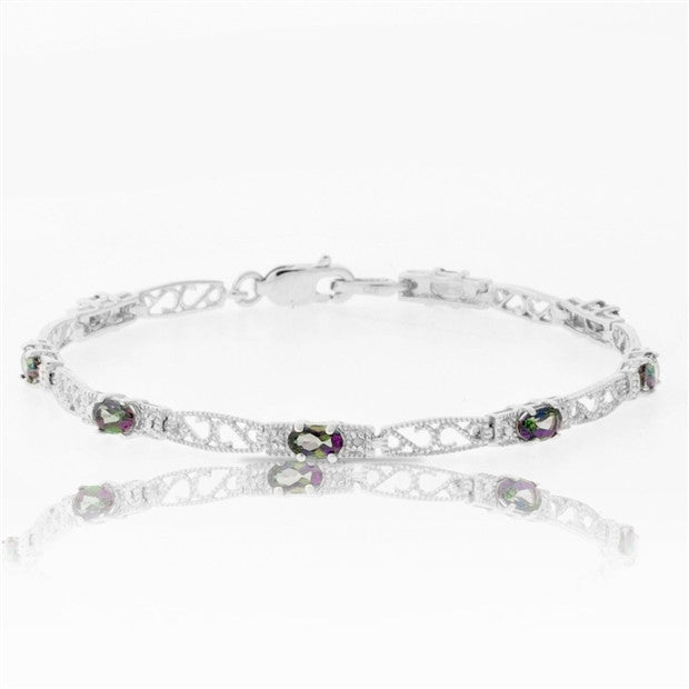 2 CARAT ALL NATURAL MYSTIC TOPAZ AND DIAMOND BRACELET IN .925 STERLING SILVER Image 1