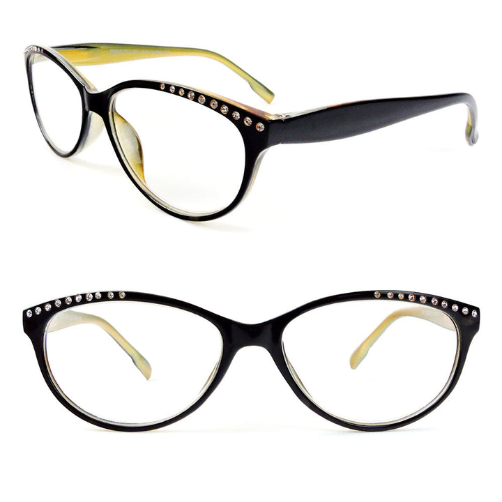 Reading Glasses Cat Eye Frame Spring Hinges Crystal Readers Image 1