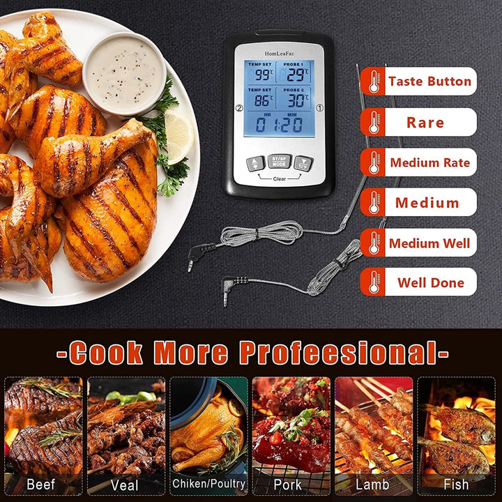 Meat ThermometerDual Probe Digital Instant Read Food Thermometer with Alarm and Calibration FunctionLarge Backlit Screen Image 4