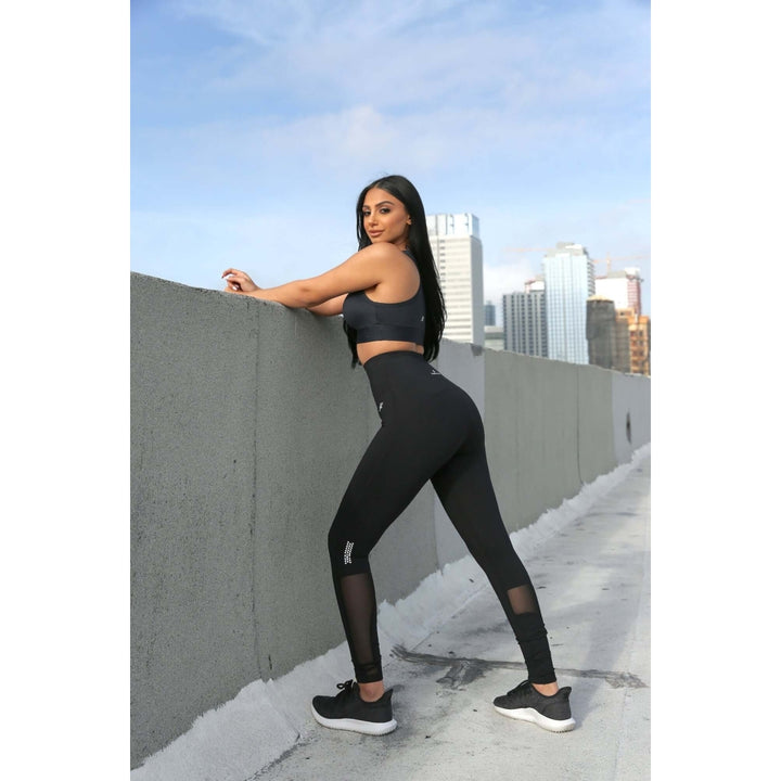 Energique Athletic Leggings with Reflective Strips and Mesh Panels Image 7