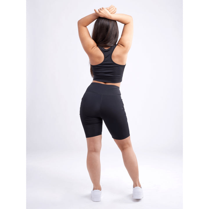 High-Waisted Workout Shorts with Pockets and Criss Cross Design Image 10