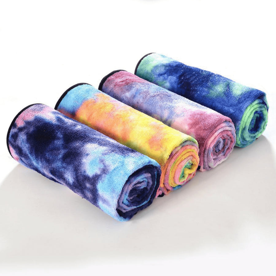 Tie Dye Yoga Mat Towel with Slip-Resistant Grip Dots Image 1