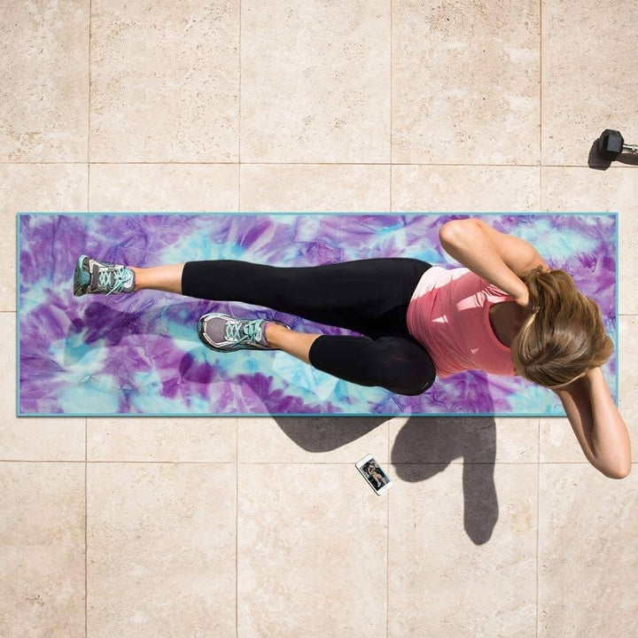 Tie Dye Yoga Mat Towel with Slip-Resistant Grip Dots Image 9
