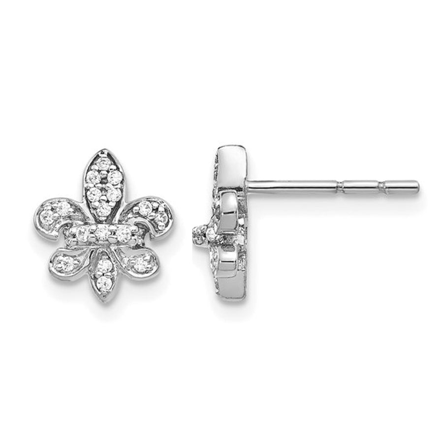 1/6 Carat (ctw) Diamond Fleur de Lis Post Earrings in 14K White Gold Image 1