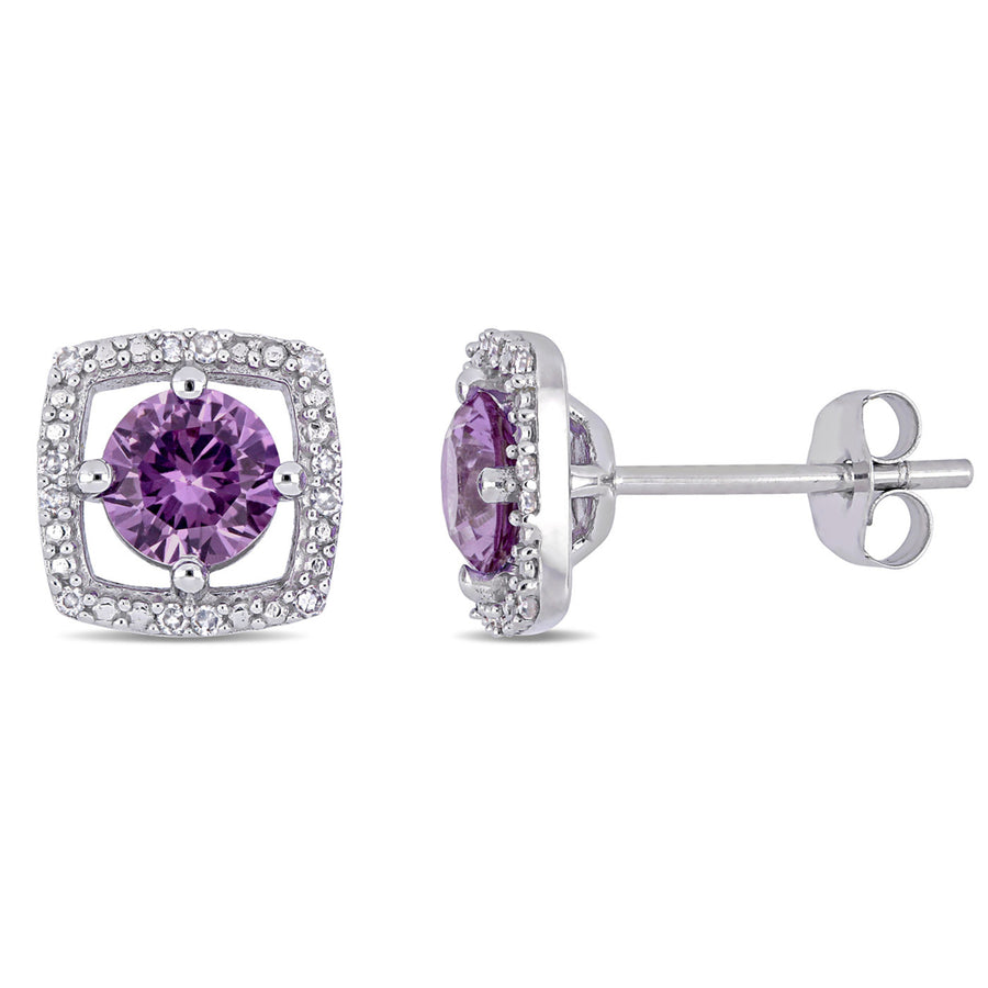 1.20 Carat (ctw) Lab-Created Alexandrite Halo Earrings n 10K White Gold with Diamonds Image 1