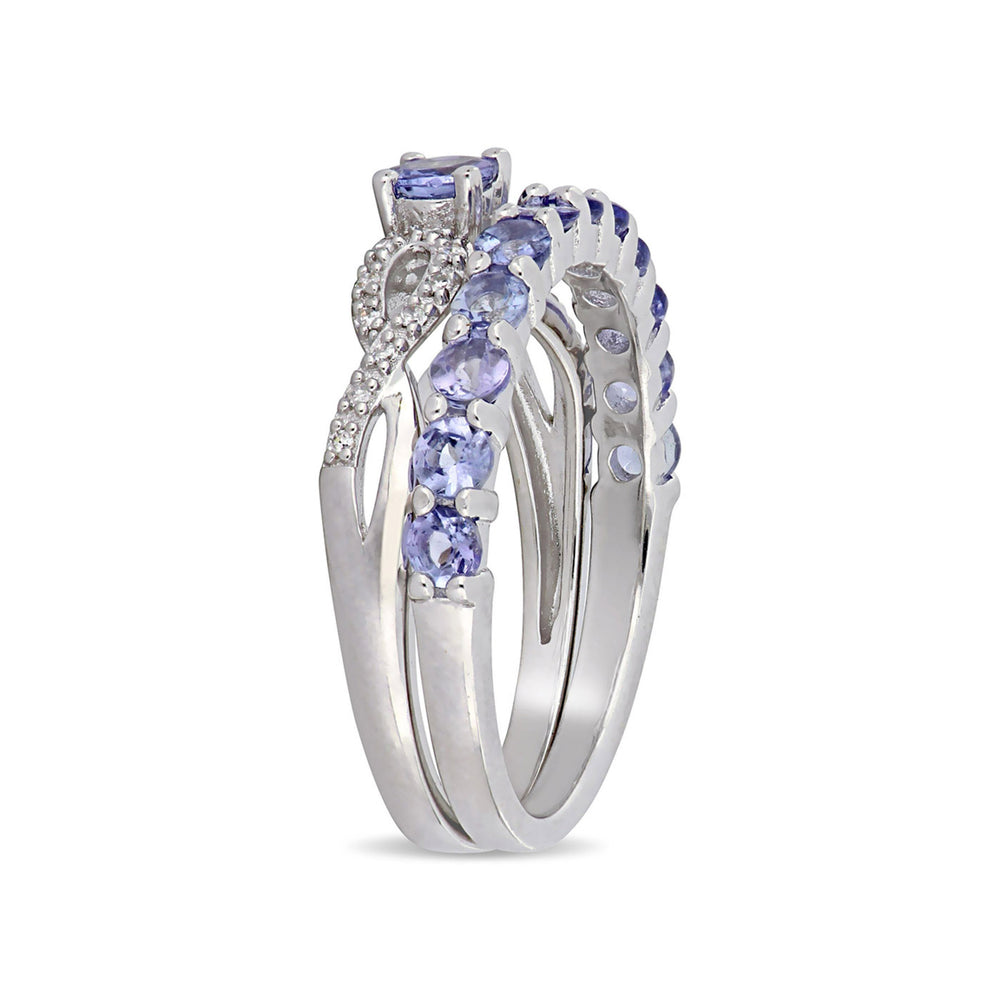 1.00 Carat (ctw) Tanzanite Engagement Ring & Wedding Band Set in Sterling Silver Image 2