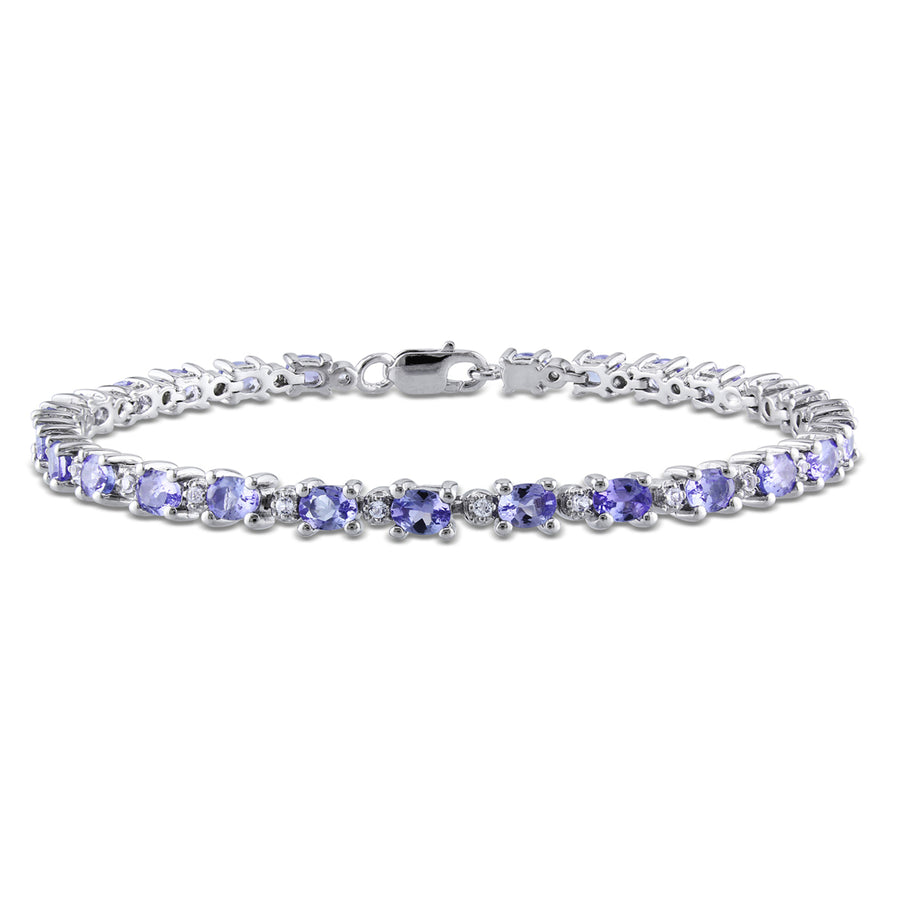 4.40 Carat (ctw) Tanzanite and White Topaz Bracelet in Sterling Silver Image 1
