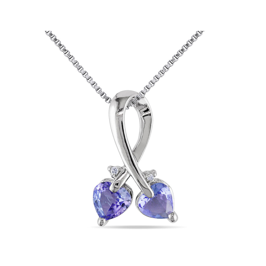 4/5 Carat (ctw) Tanzanite Double Heart Pendant Necklace in Sterling Silver with Chain Image 1