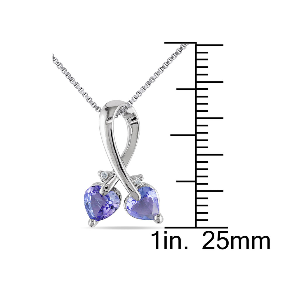 4/5 Carat (ctw) Tanzanite Double Heart Pendant Necklace in Sterling Silver with Chain Image 2