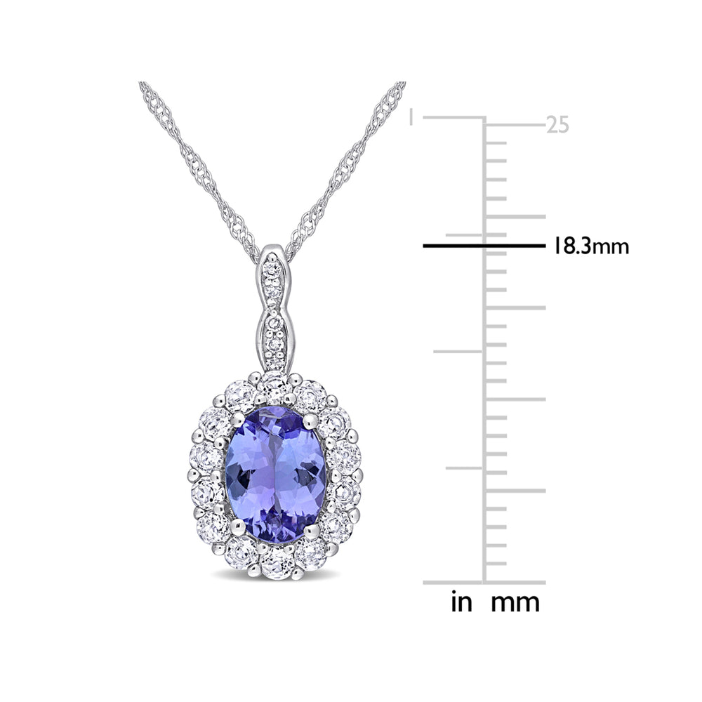1.80 Carat (ctw) Tanzanite and White Topaz Halo Pendant Necklace in 14K White Gold with Chain Image 2