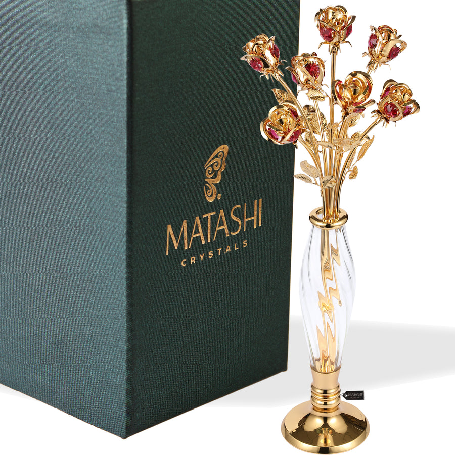 Matashi 24K Gold Dipped Crystal Studded Rose Bouquet in an Elegant VaseBeautiful Flower Ornament Crafted with Crystals Image 1